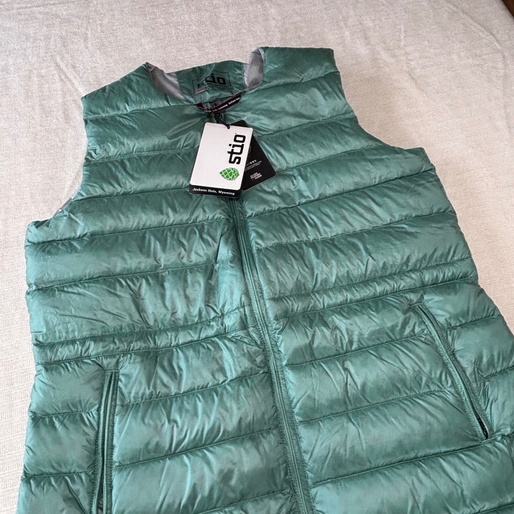 Stio Pinion Down Parka Vest Womens Large Dusted Agave 800 Fill Puffer 100188-748